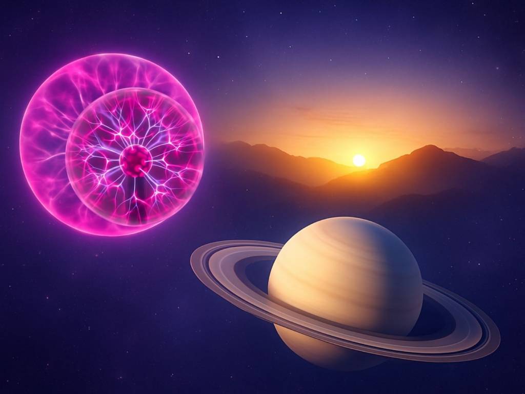 Cosmic scene with planets and energy.